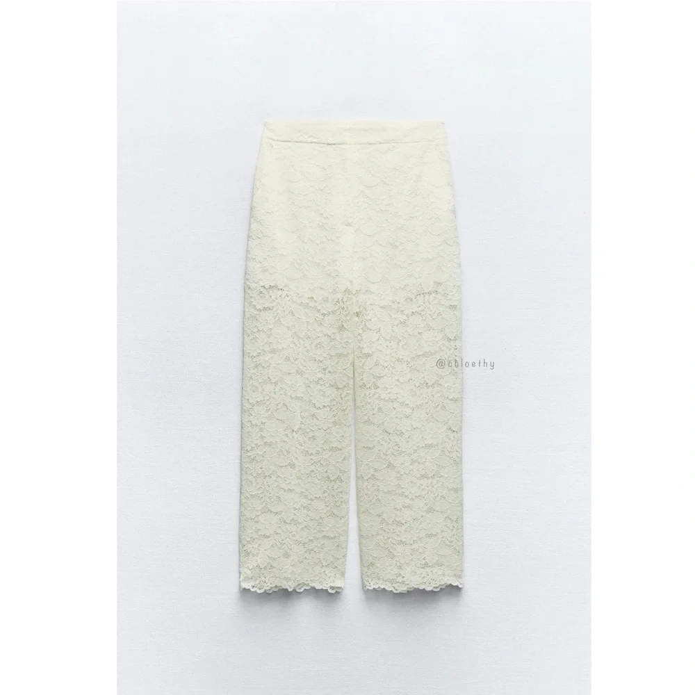 Zara LACE DETAIL CROPPED PANTS - Picture 4 of 9